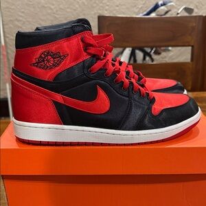 Jordan 1 Men's Red and Black High-Top Sneakers, Satin Bred 2023